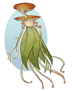 aloeviera:  a pretty thing I did for my character design class, based on the prompt “Mushroom Monster” :)I think she turned out kind of lovely