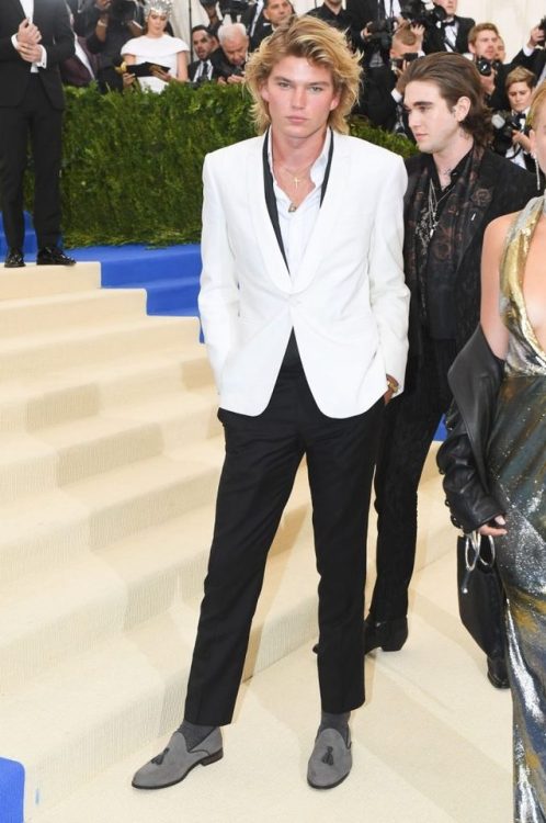 Presley Gerber, Jordan Barrett and Gabriel Kane Day-Lewis with Topman at the 2017 Met Gala.