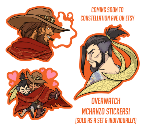 COMING SOON: Chibi McHanzo, Jesse McCree, and Hanzo Shimada stickers are coming to my etsy shop, Con