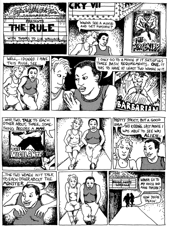 bugblr: austinkleon:  The Bechdel Test  Alison Bechdel’s original 1985 Dykes To