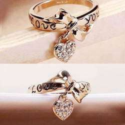 stylelist-tidebuy:  Sweet LOVE YOU Letters Bowknot with Crystal Heart Women’s Ring