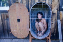 Nice cage to store your slut in front of your house.