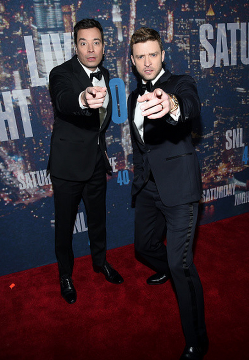 macsmchales:Jimmy Fallon and Justin Timberlake attend SNL 40th Anniversary Celebration at Rockefelle