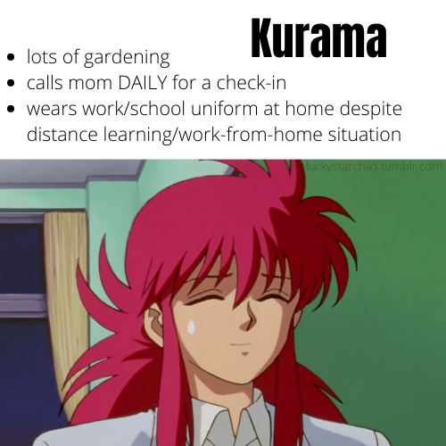 luckystarchild:Quarantine Coping Mechanisms as Yu Yu Hakusho Charactersi got bored today so here, ha