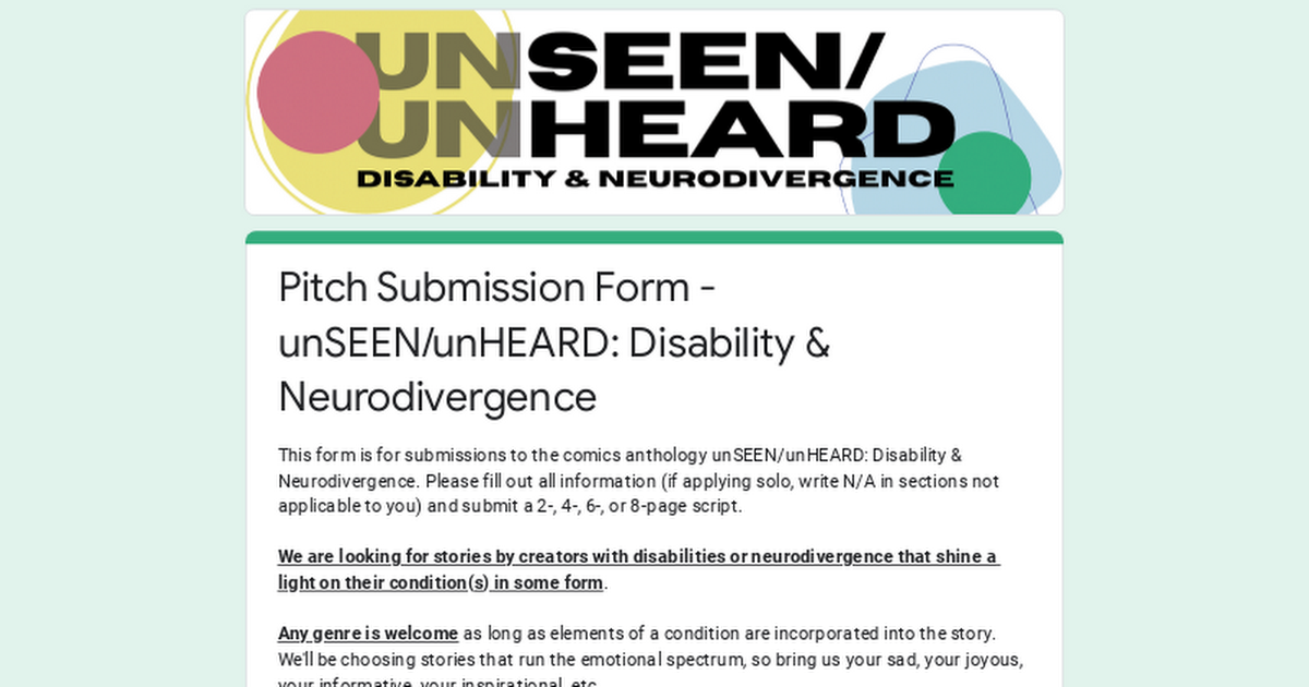 Pitch Submission Form - unSEEN/unHEARD: Disability & Neurodivergence