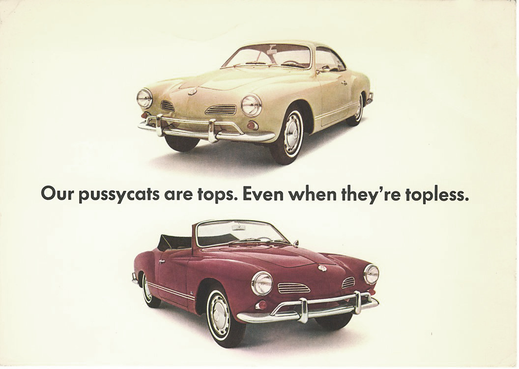 DDB, Karmann Ghia advertising postcard, 1960s. Volkswagen of America. Via thesamba