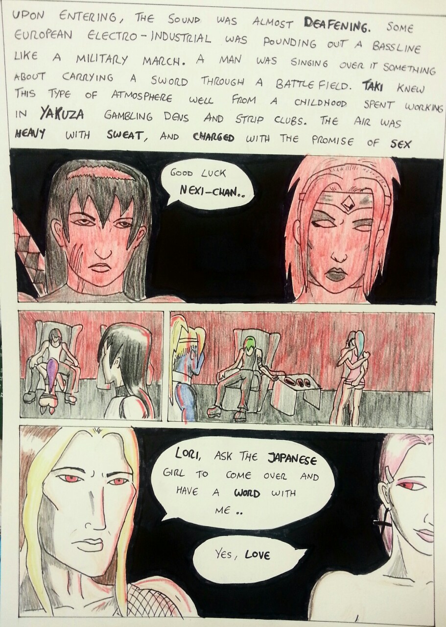 Kate Five vs Symbiote comic Page 75  Nexi sees a guy having some bodily fluid extracted,