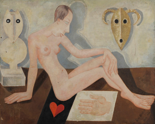 amare-habeo:  Marie Vassilieff (Russian, 1884-1957) Nude with cards, 1930Mixed media on panel