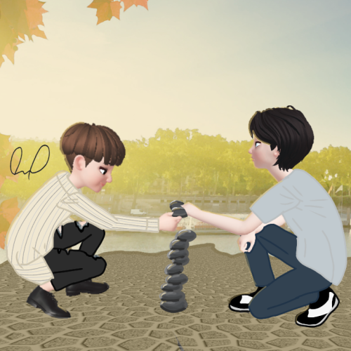 Zepeto versionJaehyun and Taeyong balancing rocks on their tulip dateEdited on Ibis Paint XSpeed edi