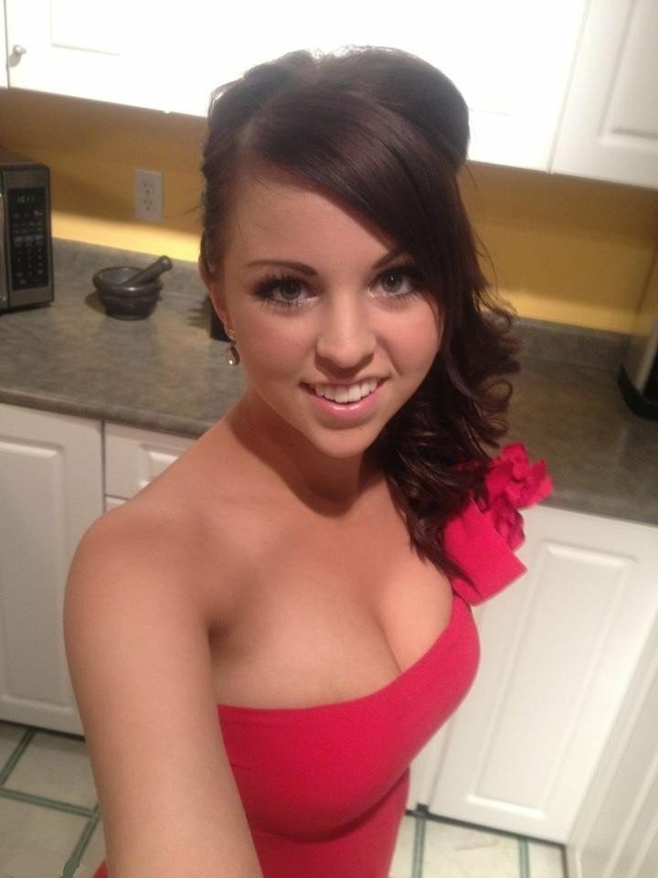 very sexy brunette teen bimbo selfshot in tight red sexy dress her beautiful real