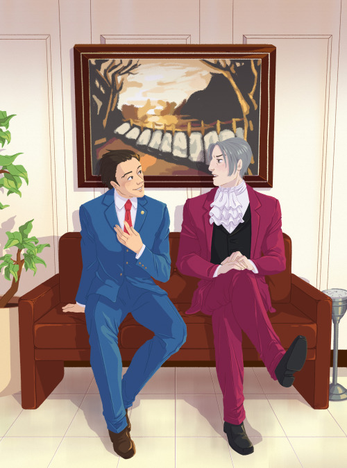 Fifteen Minute Recess(id under cut)[ID: A digital drawing of Phoenix Wright and Miles Edgeworth from