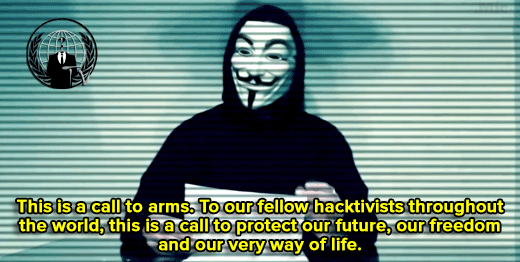 dammitcat:  ronnantic-communist:  micdotcom:  Anonymous declares new war on Donald Trump Hacktivist collective Anonymous has threatened to take down 2016 presidential hopeful Donald Trump, this time declaring “total war” on the GOP frontrunner. Anonymous’