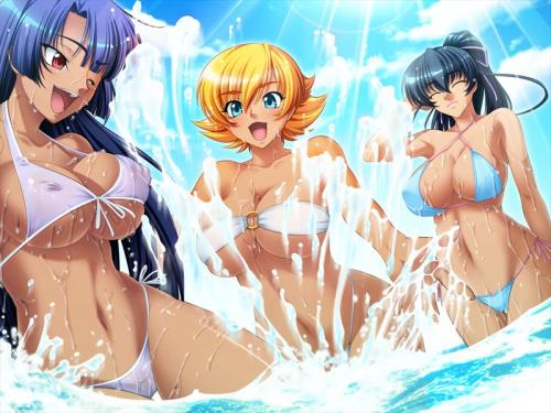 guruhentecchi:  “Asagi-thon” continues! Another what-if scenario, courtesy of the Lilith-IZM series.Scenario couldn’t be simpler: Take the ninja girls (Asagi, Sakura, and Murasaki) , give them a beach episode, have a tentacle ogre/orc do his thing.
