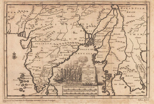 A Dutch map of India, featuring the Golconda fortress (near Hyderabad). The Golconda fortress dates 