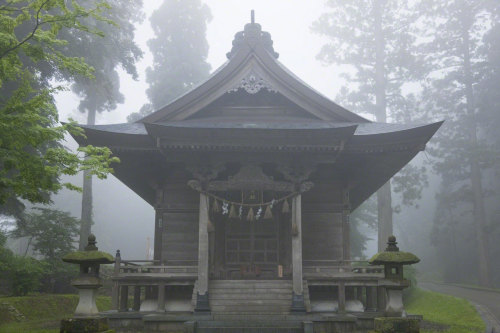 arjuna-vallabha:Tsuruoka, Japan — A misty view shows a Shinto shrine
