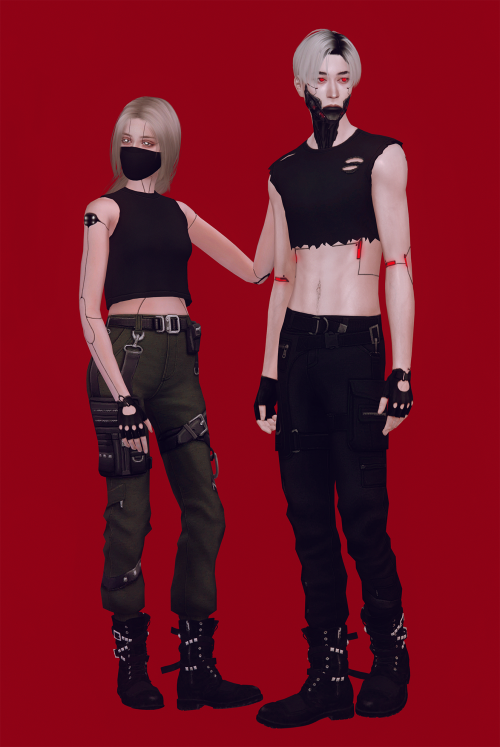 Cyberpank Lookbook~ a little addition to the previous post ~CC:Emon: Hair/Hair Roots/Top/Pants/Boots