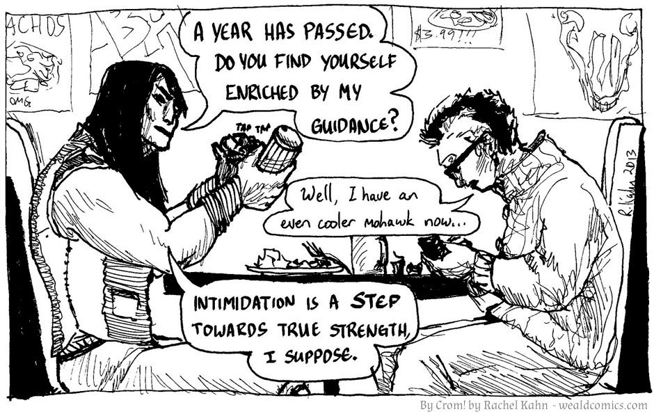 wealdcomics:
“ By Crom! is Rachel Kahn’s joke-a-panel autobiographical comic featuring life advice and spiritual guidance from her favourite Barbarian. It ran from January 2012 until May 2014, and you can read the complete archives at...