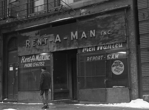 Rent-A-Man Inc., most likely the 570 block of W Madison (aka Skid Row), 1963, Chicago.