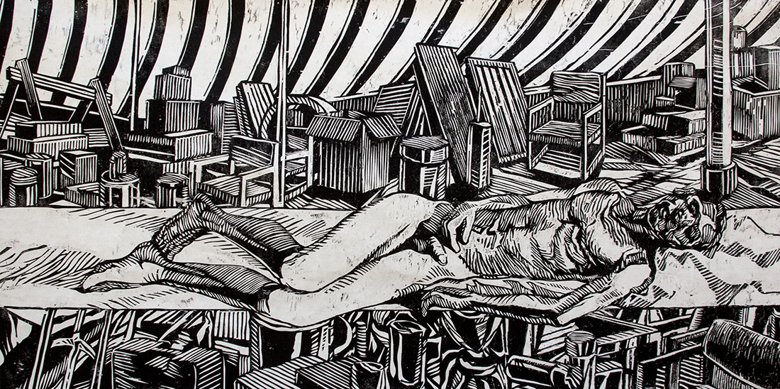 cosad:  Pyre III, woodcut, 36x72″