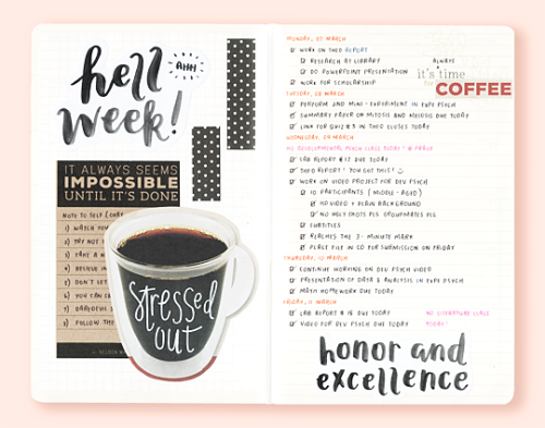 thearialligraphyproject:  Pages from my Starbucks x Moleskine 2016 planner: The workload may be too 