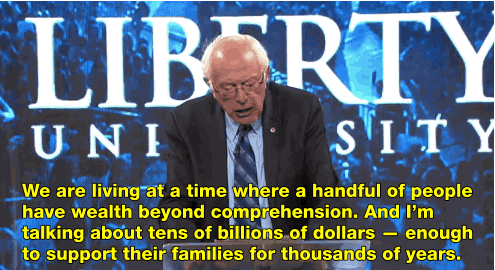 salon:  A Fired-up Bernie Sanders speaks to students at conservative Liberty University
