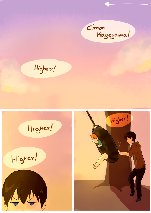 k-a-r-o-1221:  Fly high… @kagehinaexchange For No. 179, who said “kagehina   tire swing“… You knew what you were getting into :’D I casted some spells and it’s actually before midnight! Sorry for the rushed drawings! Merry Christmas and Happy