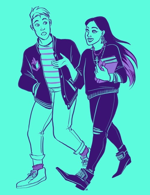 phantomqueen:commission for @wishingformemoria of soren & claudia in 80s fashion!! an A+ concept