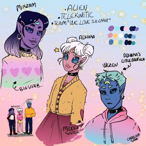 Meet my alien siblings. Mirzam the old sister, Adhara the middle sister and Wezen the little brother