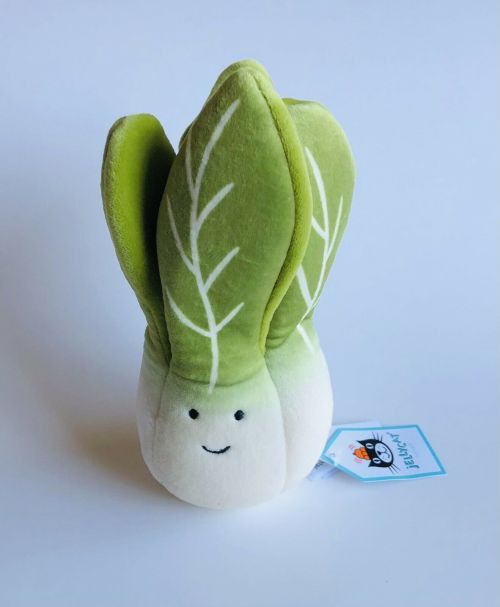 plushiesdescribed: littleguymart:(source) [Image Description: a plush JellyCat bok choy with a smili