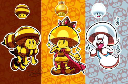 last year i draw a bunch of personified versions of the powerups from the mario games! i REALLY love