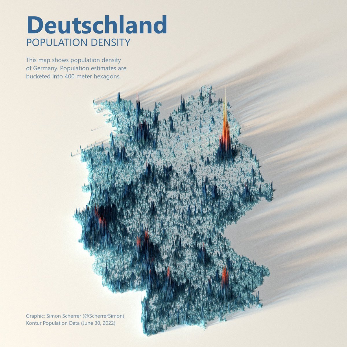 3d population density map of Germany. by... - Maps on the Web