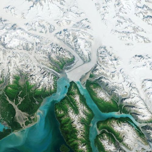 The Hubbard Glacier in Alaska (photo taken by a satellite in 2015).  This glacier has been thickenin