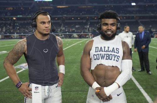 jerseyguysexposed2:  bosetop:  xemsays:  xemsays:  they are so cute together, arent they? BROMANCE between Ezekiel Elliott & Dak Prescott   points  Lmaoo I really love tumblr they really dropped that pic like bloop