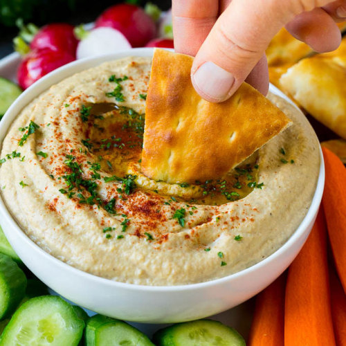 This baba ganoush is a creamy dip made of eggplant, tahini, olive oil, lemon juice and spices. It’s 