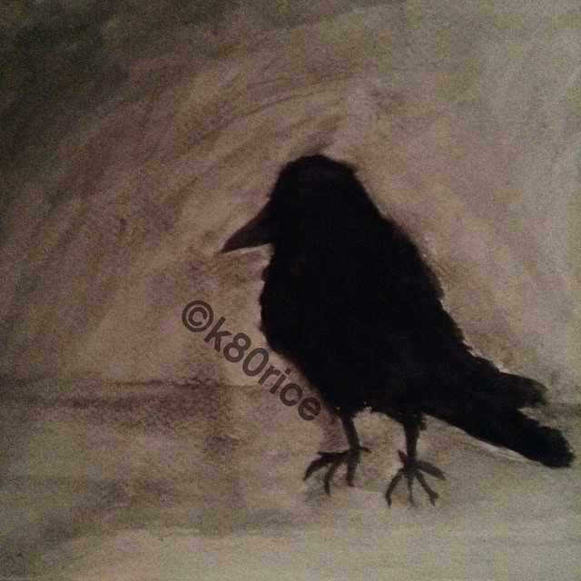 #watercolor #paint #painting #crow #blackbird #bird #art #black #monochromatic #grey
