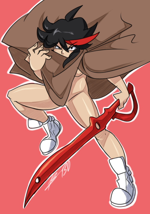 bigdeadalive:  Only in anime. Told Orange I was gonna draw naked, angry sneaker Ryuko at some point.