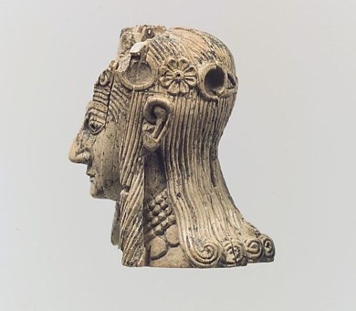 Female head with rosette diadems Period: Neo-Assyrian Date: ca. 8th–7th century B.C.Geography: Mesop