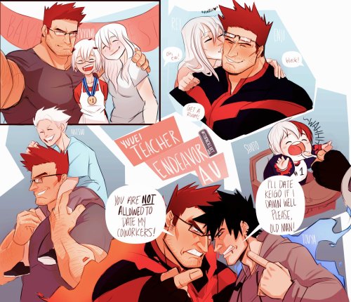 stormcallart:  A roundup of all my current YuueiTeacher!Endeavor art… I didn’t realize I’ve drawn so much for this. An AU where Endeavor seeks help early on and becomes a teacher at Yuuei. 