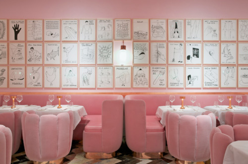 Installation of drawings by David Shrigley at The Gallery Restaurant at Sketch, London. Interior des