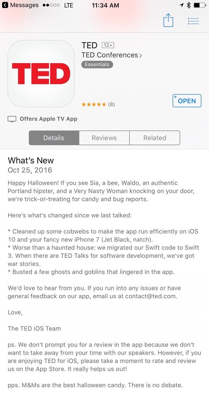 TED for iOS is clearing cobwebs and going trick-or-treating.