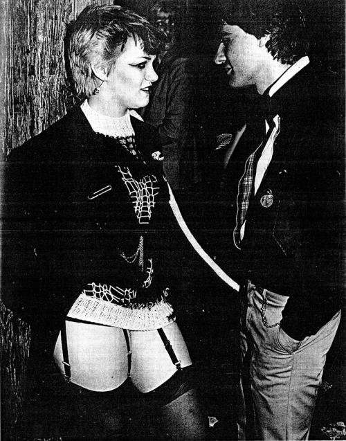 Punk girls enjoying a night out or posing in their fishnets, stockings and garters, during the early days of the London punk scene in 1977 (photos no.1 & 2 by Alex Levac, no.3 by Steve Johnson).