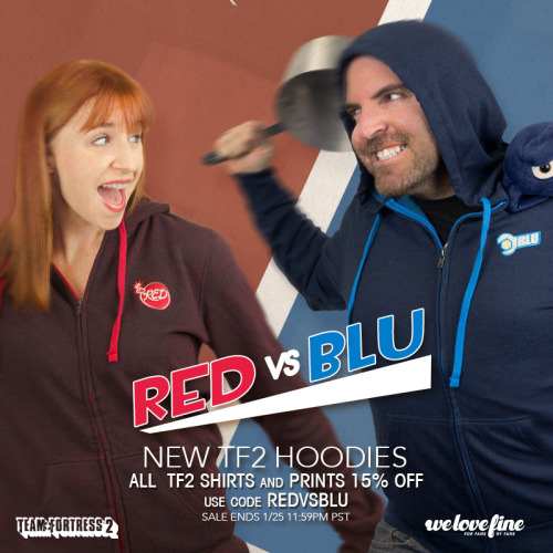 doktorgirlfriend:  welovefineshirts:   Introducing the new RED and BLU Hoodies. Get 15% off all