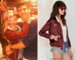 emmas-clothes:  Meeting a fan - May 13, 2015Maison Scotch “Aloha Satin Bomber Jacket” - 贿.00