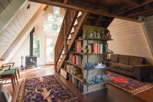 lastqueenoftexas:revelation–blues:Cozy A-Frame Cabin in the RedwoodsRetirement goal.