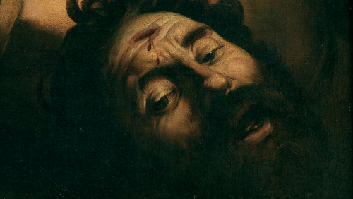 caravaggista:  Caravaggio, David and Goliath details (1599, Prado) 