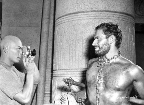 mrdingo: Yul Brynner and Charlton Heston behind the scenes of The Ten Commandments, 1956.