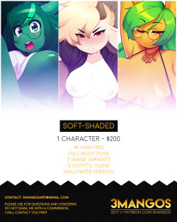3mangos: 4 SLOTS ARE NOW OPEN. COMES IN A 4000 px CANVAS SIZE. FORM WILL REMAIN OPEN UNTIL ALL SLOTS ARE FILLED. EMAILS WILL BE SENT OUT SHORTLY AFTER. COMMISSIONS WILL BE PICKED BASED ON IDEAS AND CHARACTERS, NOT FIRST COME FIRST SERVE. —- // Commission