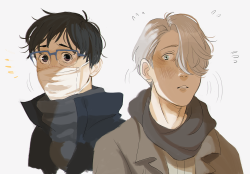 ammeja:victor and yuuri running towards each