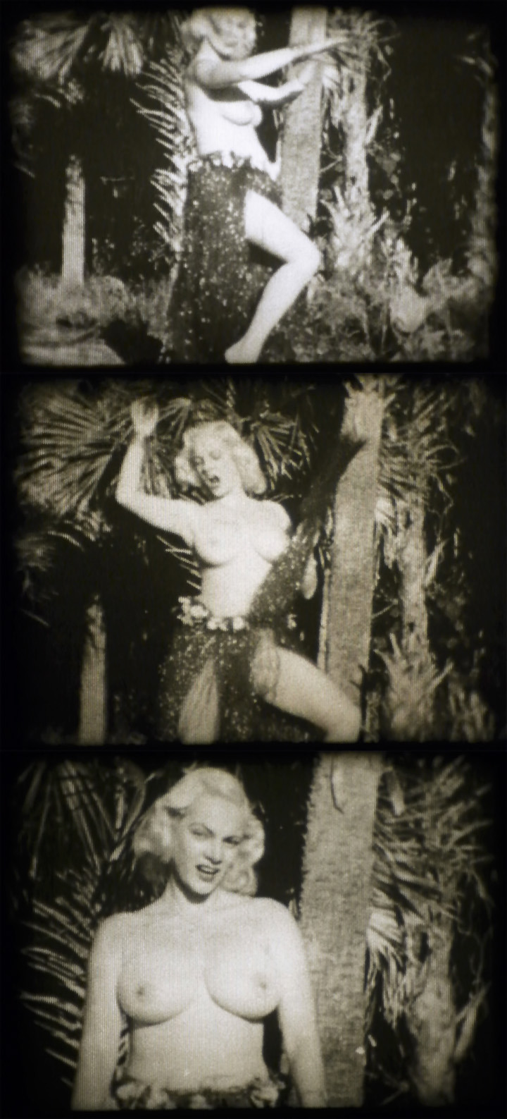 Dolores DuVaughn is featured in frames from an 8mm Burlesque short, entitled:  “HULA