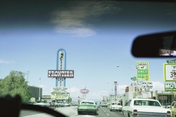 vintagelasvegas:  Las Vegas Strip, August 1968  On the left, Santa Anita Race Book and Colonial Motel are now the corner of Wynn Resort. Photos from Las Vegas Studio by Robert Venturi and Denise Scott Brown.  “At the Frontier: Barbara Eden, George Carlin.